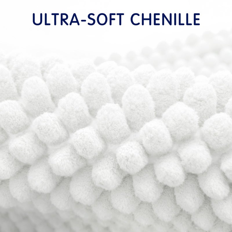 SUBRTEX Bathroom Rugs Chenille Bath Rug Soft Short Plush Bath Mat Soft Shower Mat Water Absorbent Shower Mat Quick Dry Machine Washable (White, 20" x 32") - Image 3